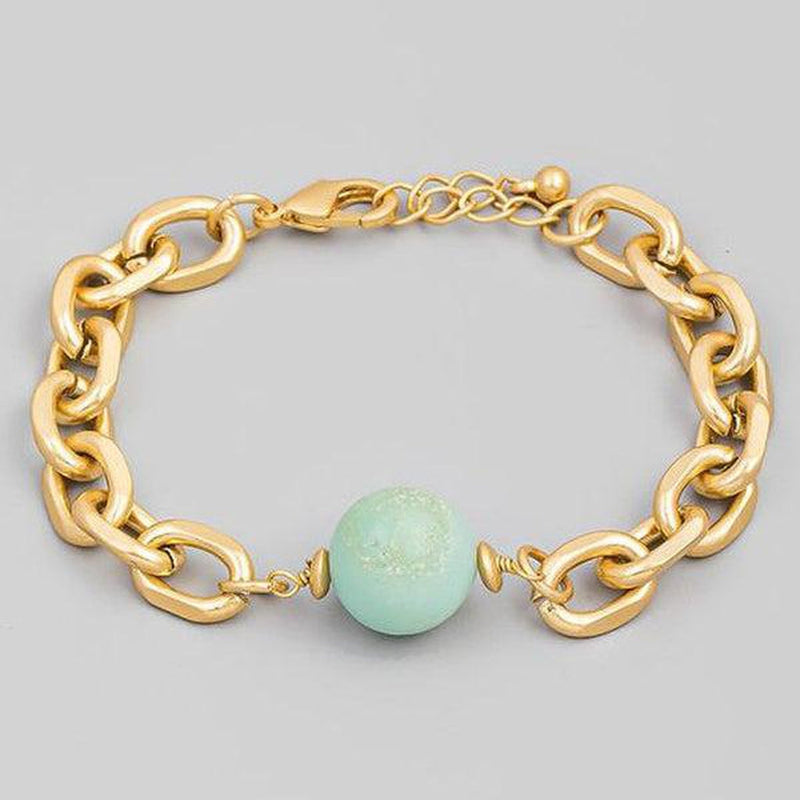 Chain Link Stone Ball Charm Bracelet