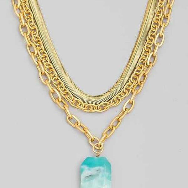 Layered Matte Chain Stone Pendant Necklace