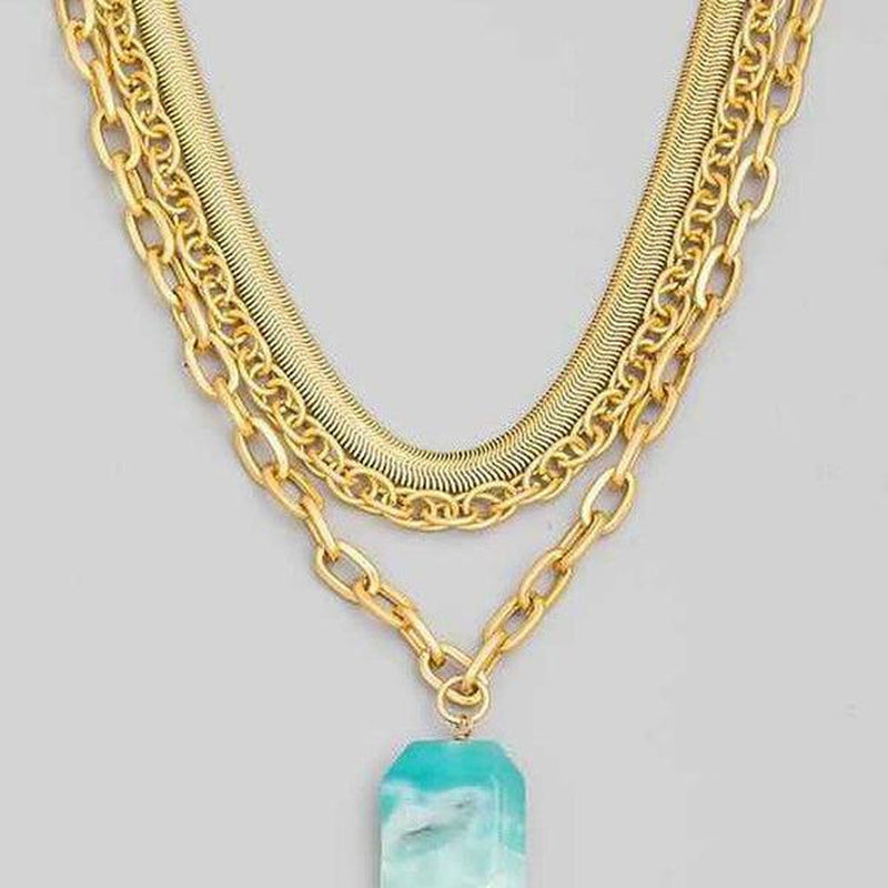 Layered Matte Chain Stone Pendant Necklace